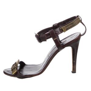 Manolo Blahnik Leather Chain-Link Accents Slingback Sandals Size: US8.5, IT38.5